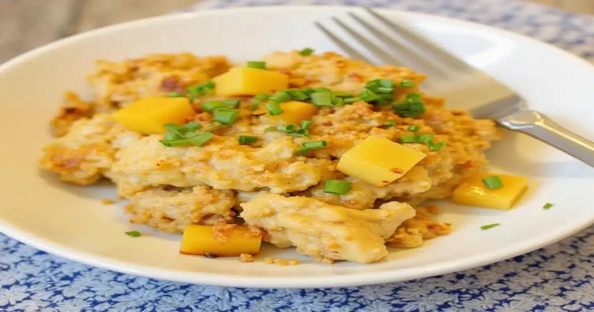 Easy chicken and pineapple casserole in a baking dish