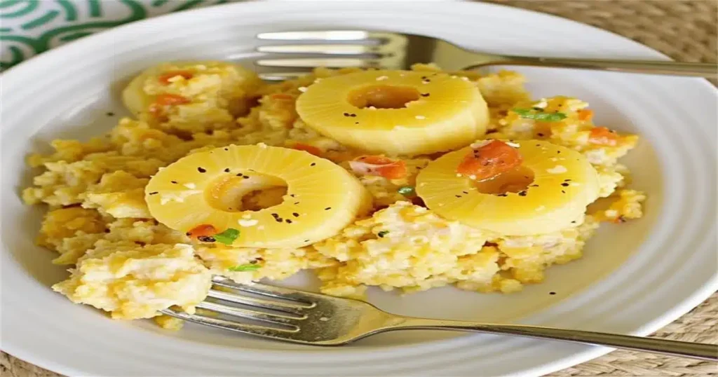 Easy chicken and pineapple casserole in a baking dish