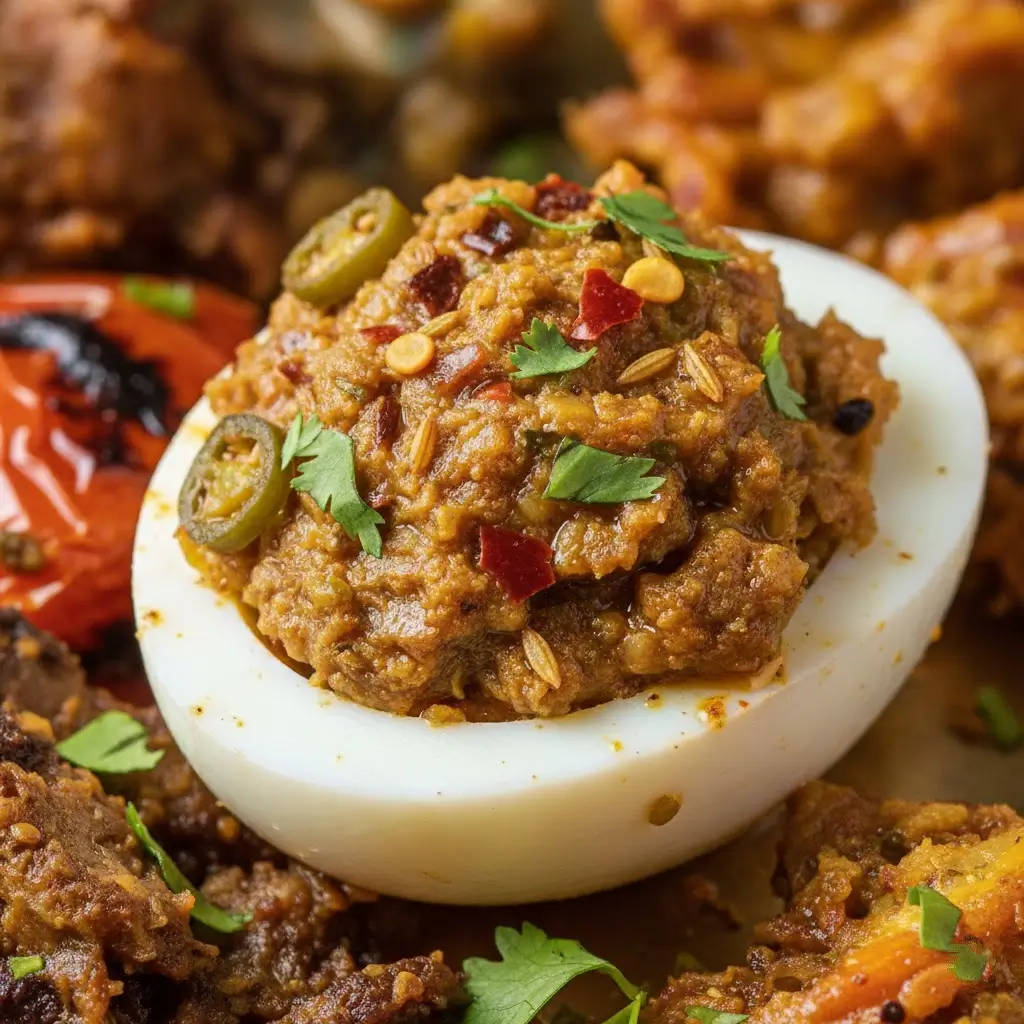 Overhead shot of bharta recipe egg dish