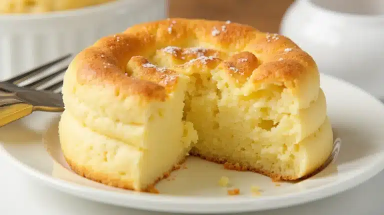 A fresh black pepper and parmesan soufflé in a ramekin