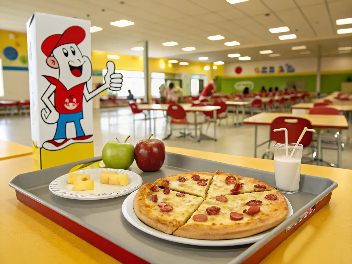 Delicious breakfast pizza for schools with scrambled eggs, cheese, and vegetables