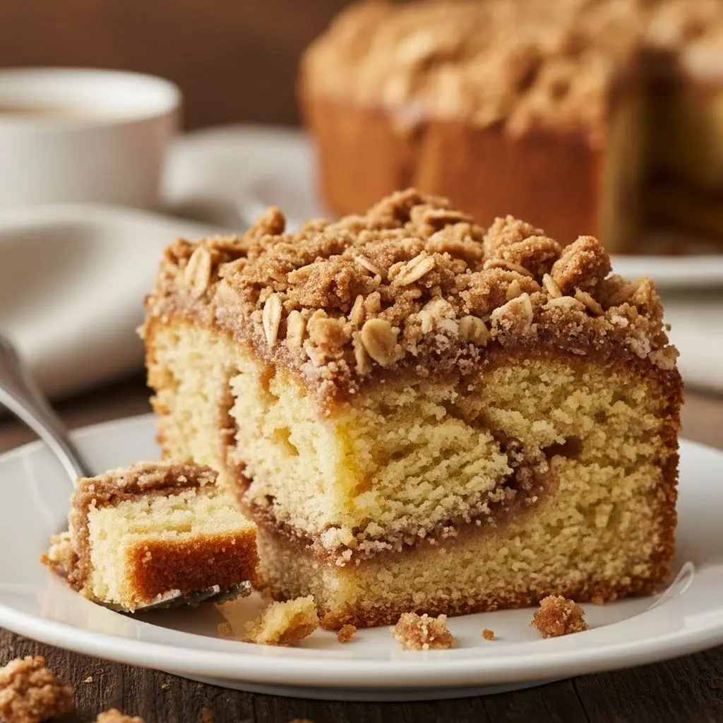 A delicious looking coffee cake recipe with oatmeal streusel.