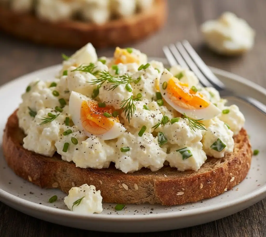 Creamy cottage cheese egg salad with dill.