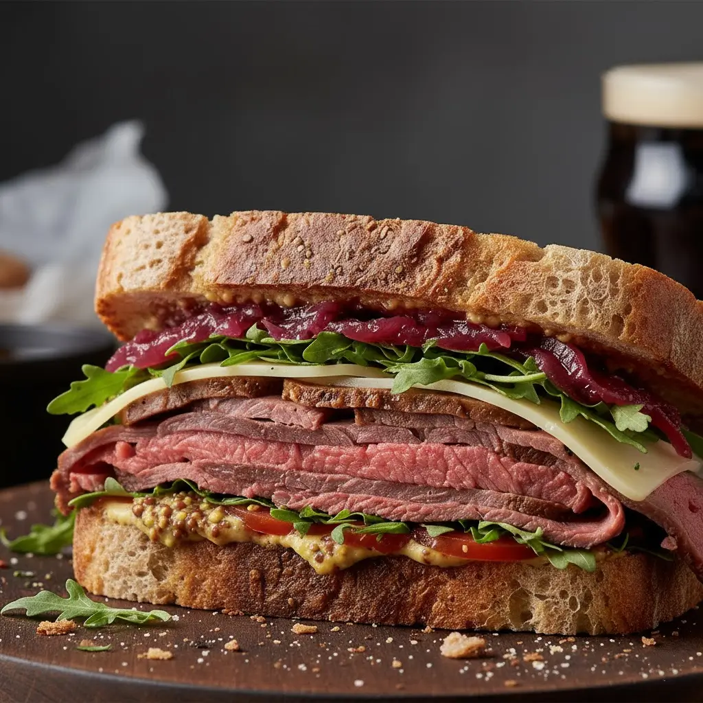 A nutritious how roast beef sandwich affects ingredients.
