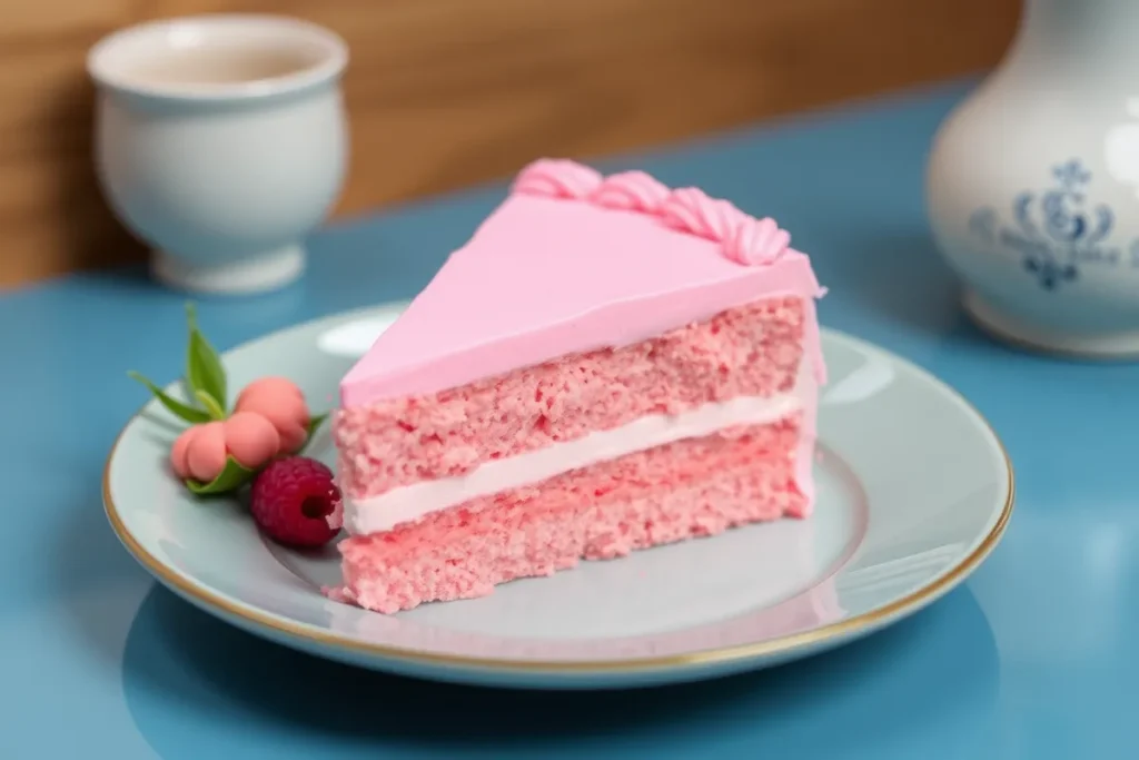 A beautifully decorated cake pink cake with creamy frosting and colorful sprinkles.