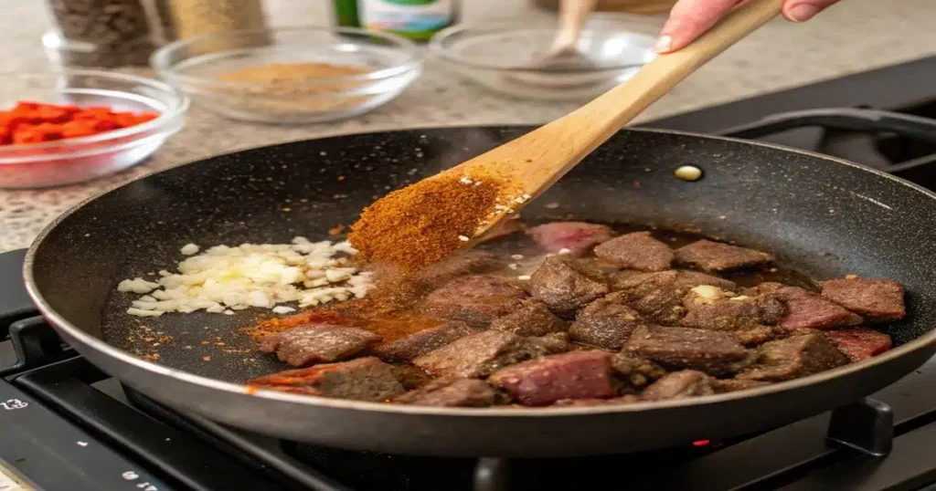 Beef Pepper Rice served on a sizzling hot plate