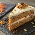 A beautifully decorated carrot cake with a variety of decorations.