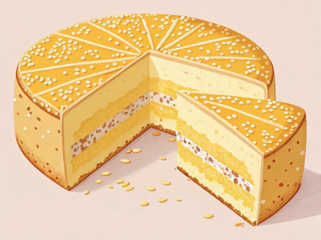 "Golden-brown Salvadoran quesadilla cake with cracked crust, topped with sesame seeds, sliced on a woven tablecloth."