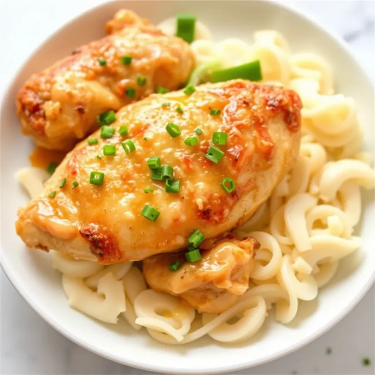 A creamy bowl of Crockpot Parmesan Garlic Chicken Pasta with tender chicken and pasta, garnished with fresh Parmesan.