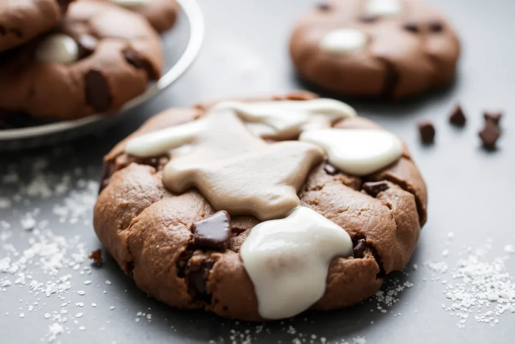 chocolate fudge cookies stacked on a plate