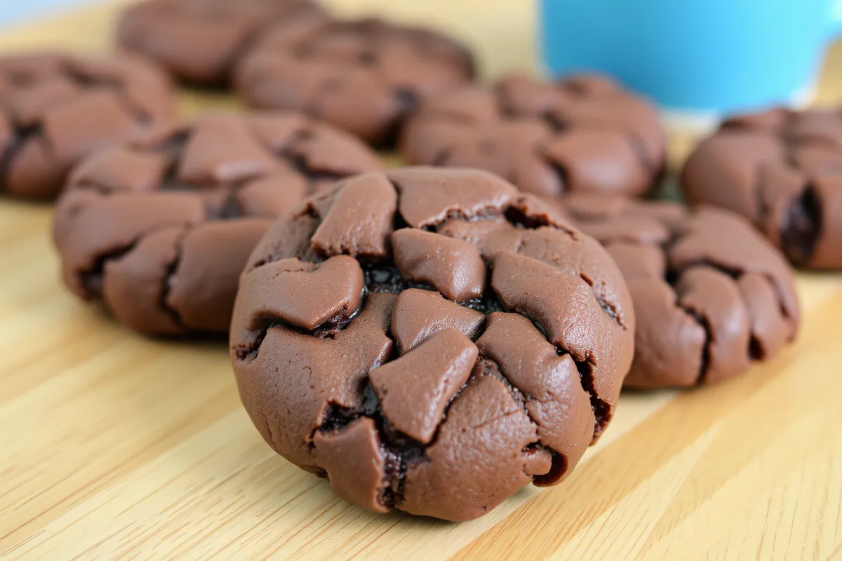 chocolate fudge cookies stacked on a plate