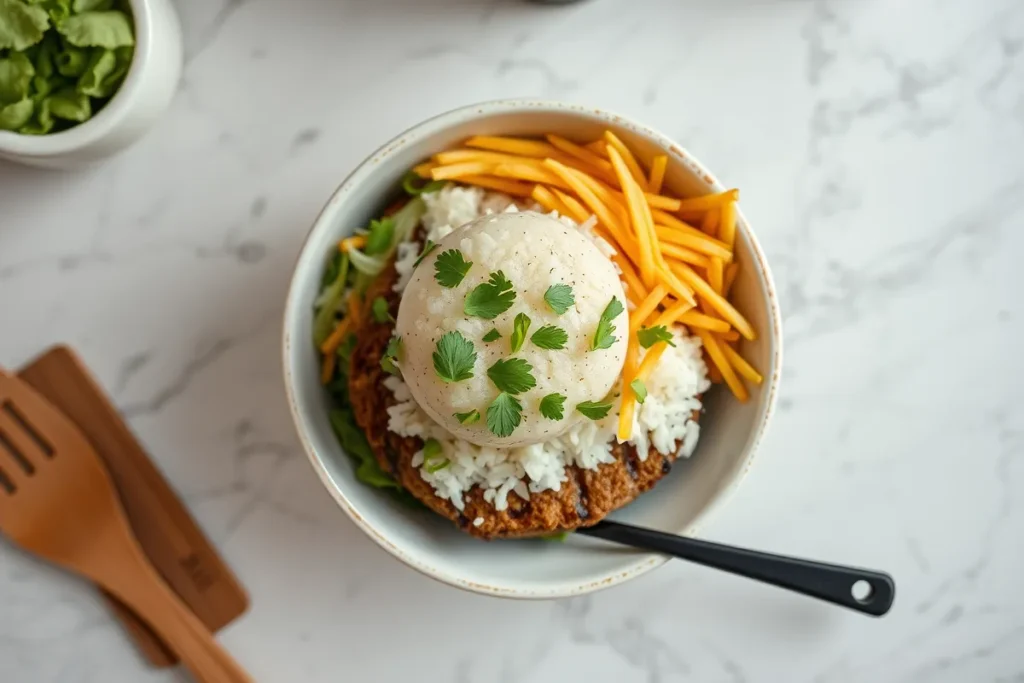 burger bowl with rice