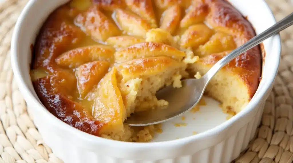 Delicious easiest apple caramel clafoutis ready to serve.