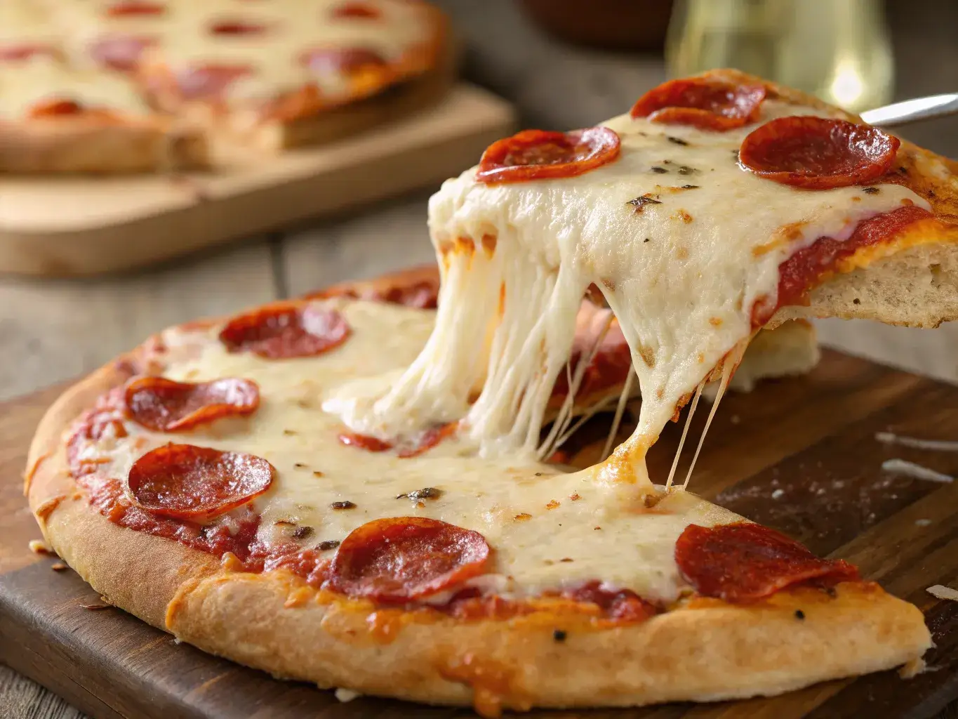 a hot pizza bite with cheese and pepperoni, fresh from the oven