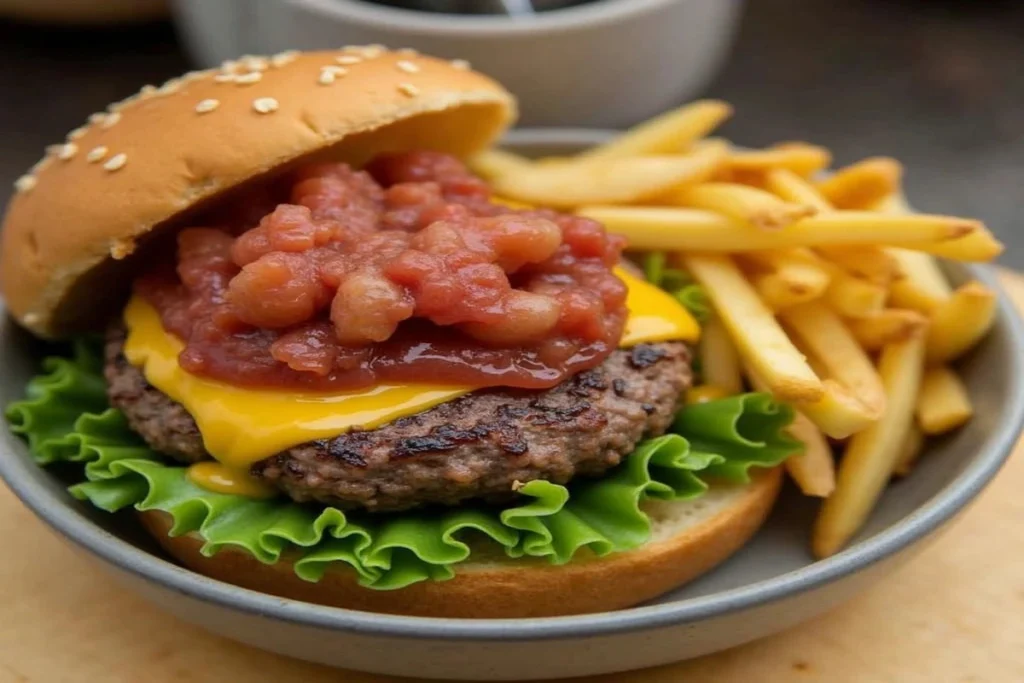 Vibrant burger bowl recipe with fresh greens and grilled patties