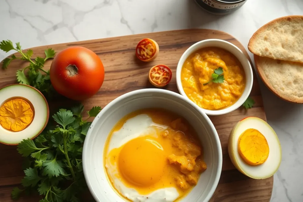 Overhead shot of bharta recipe egg dish