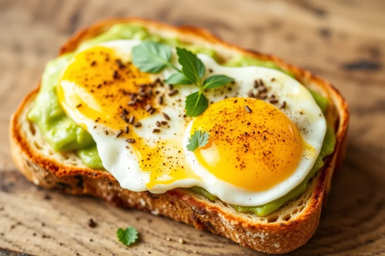 A delicious plate of avocado toast with egg grams of fiber displayed.