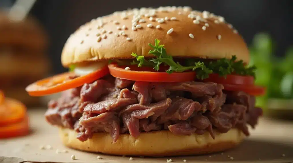 A nutritious roast beef sandwich with fresh ingredients.