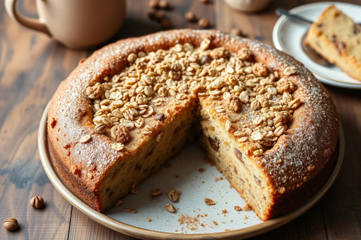 A delicious looking coffee cake recipe with oatmeal streusel.