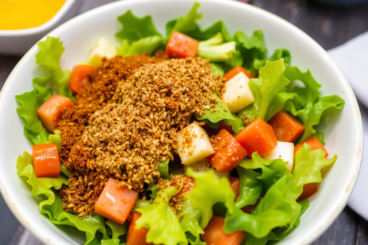 A bowl of salad supreme seasoning featuring herbs and spices