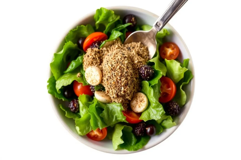 A bowl of salad supreme seasoning featuring herbs and spices