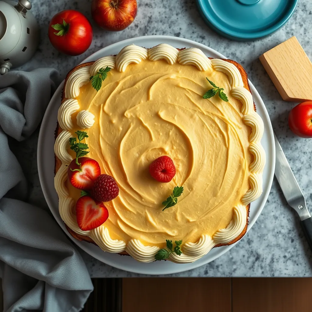 A delicious slice of kefir sheet cake with frosting, ready to eat