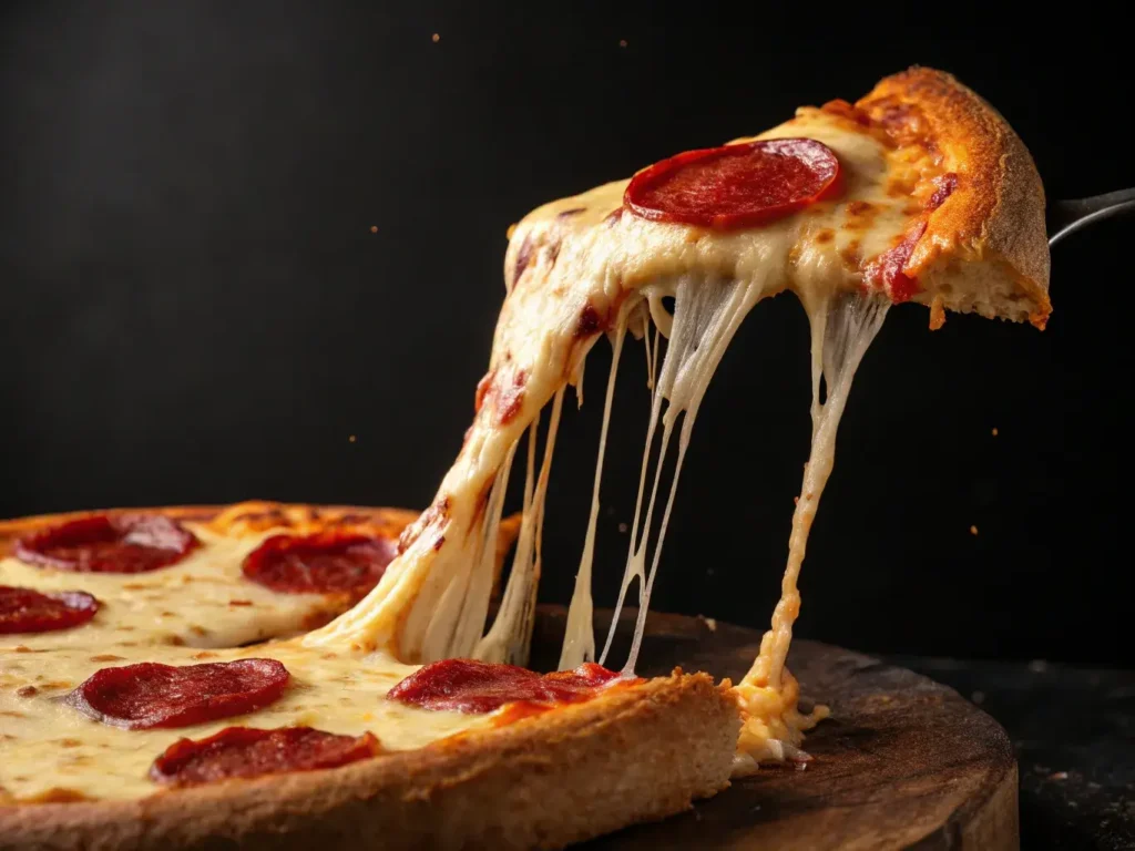 a hot pizza bite with cheese and pepperoni, fresh from the oven