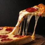 a hot pizza bite with cheese and pepperoni, fresh from the oven