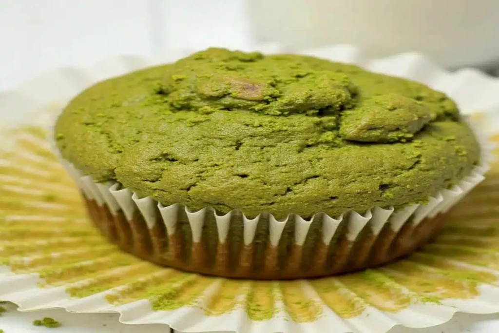 Freshly baked matcha muffins made with almond flour on a cooling rack