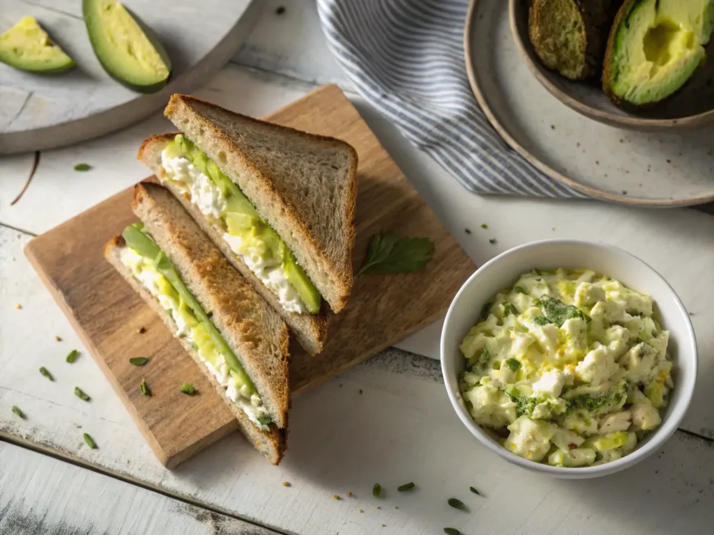 Creamy cottage cheese egg salad with dill.