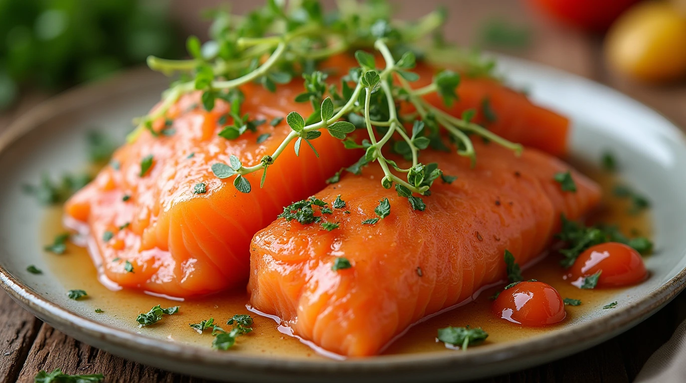 Salmon fillets brining in a glass dish for a smoked salmon recipe