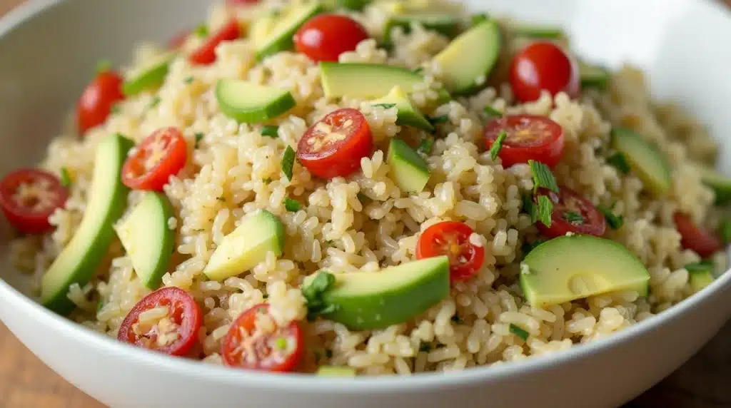 A close-up of a plate of cooked rice prepared using the rice hack recipe.