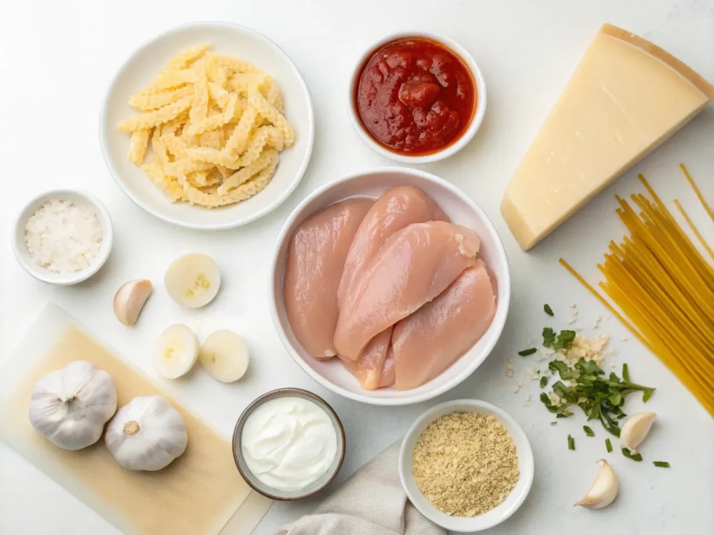 Ingredients Needed for Crockpot Parmesan Garlic Chicken Pasta