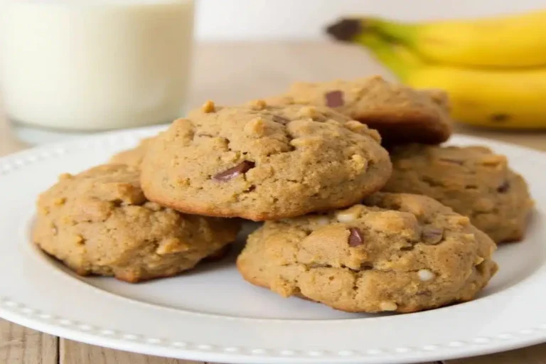 A stack of banana bread cookies on a wooden plate