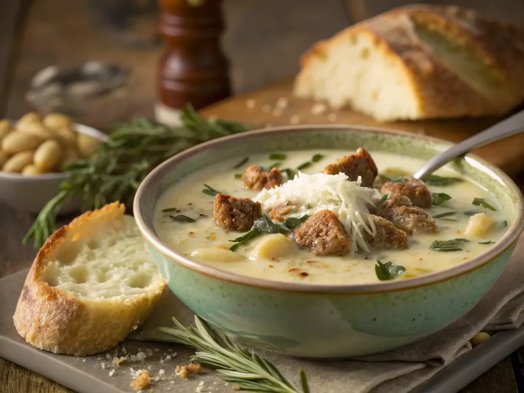 steaming bowl of creamy parmesan italian sausage 1
