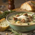 steaming bowl of creamy parmesan italian sausage 1