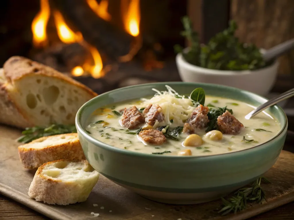 steaming bowl of creamy parmesan italian sausage