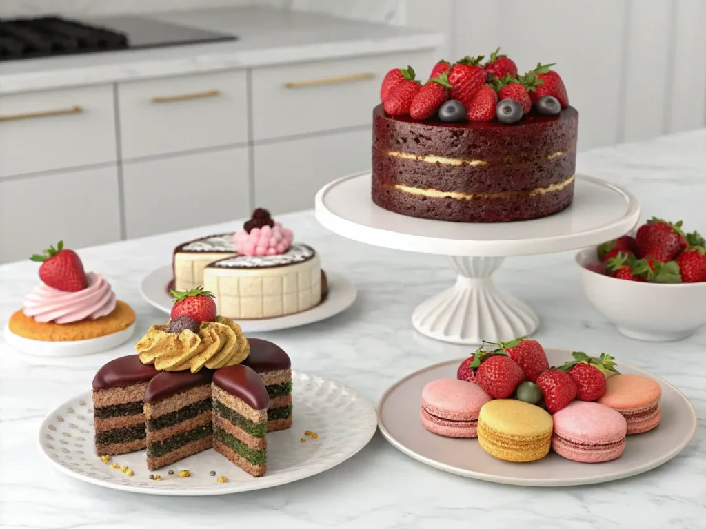 The Ultimate Guide to Dessert Omnivores 7 A selection of desserts for omnivores, including cheesecake, chocolate cake, and berry pavlova