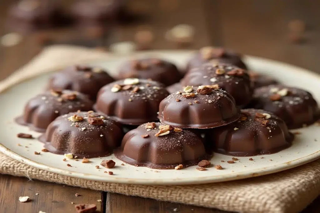 Assorted sugar-free chocolate pieces on a marble surface