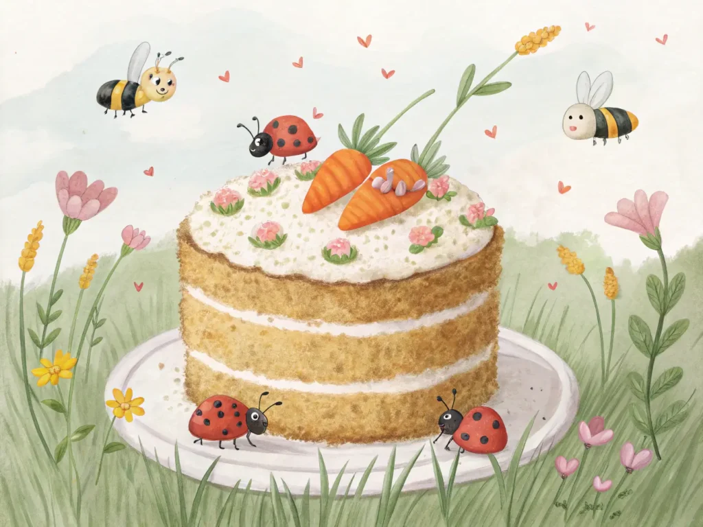A beautifully decorated carrot cake with a variety of decorations.