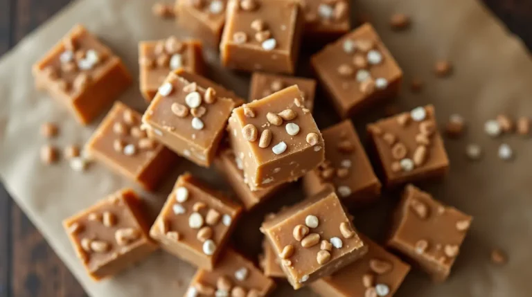 Delicious homemade 3 ingredient peanut butter fudge, ready to serve.