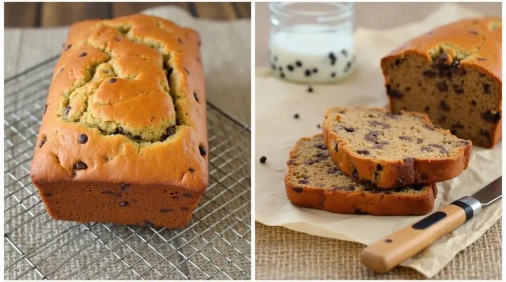 Delicious braided chocolate chip brioche loaf, freshly baked.