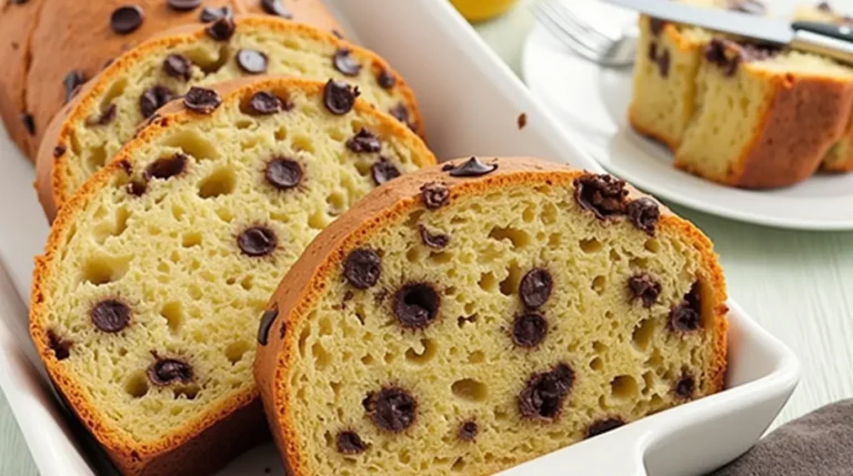 Delicious braided chocolate chip brioche loaf, freshly baked.