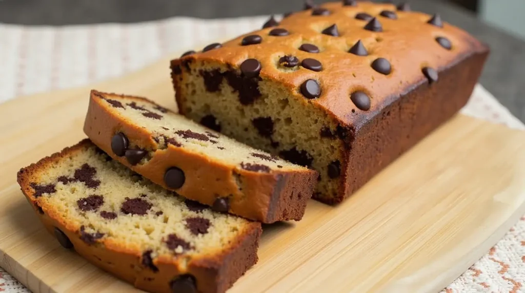 Delicious braided chocolate chip brioche loaf, freshly baked.