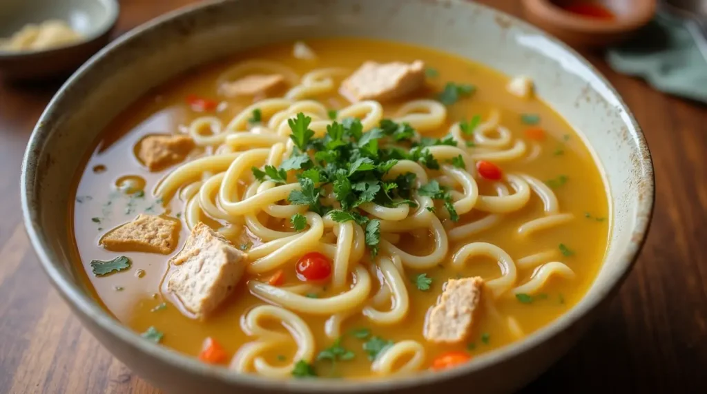 Creamy crack chicken noodle soup in a bowl.