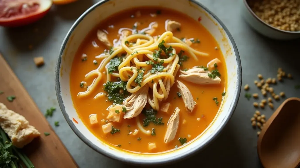 Creamy crack chicken noodle soup in a bowl.