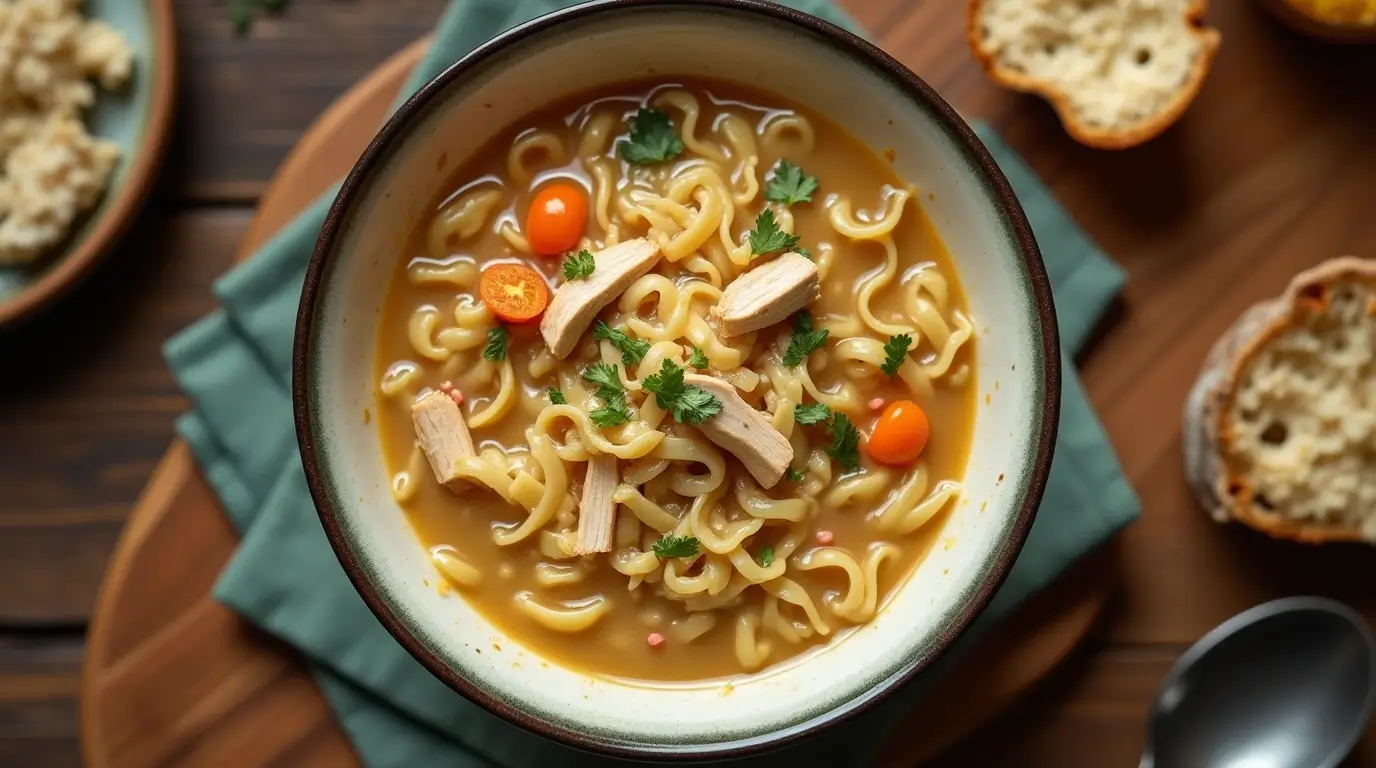 Creamy crack chicken noodle soup in a bowl.