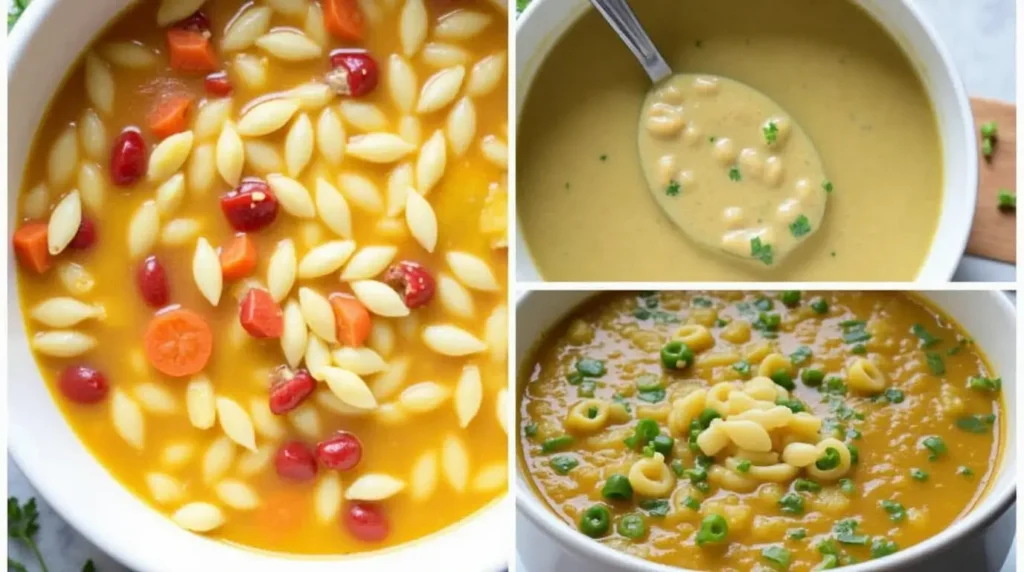 Crockpot soup recipes being cooked in a slow cooker.