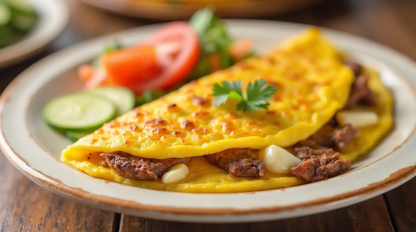 Delicious homemade Cubano Omelette filled with pork and cheese.