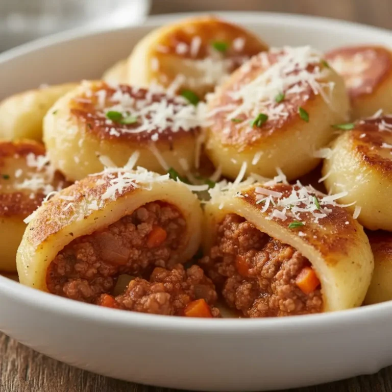 Outside In Gnocchi With Meat Sauce 4 Outside In Gnocchi with Meat Sauce served in a bowl.
